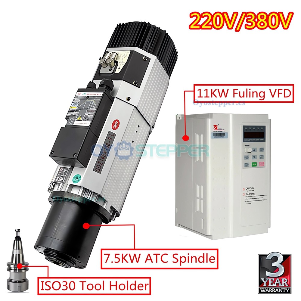 Kit de husillo ATC de 9kW ISO30 125mm con VFD Fuling de 11kW trif&aacute;sico 220V/380V